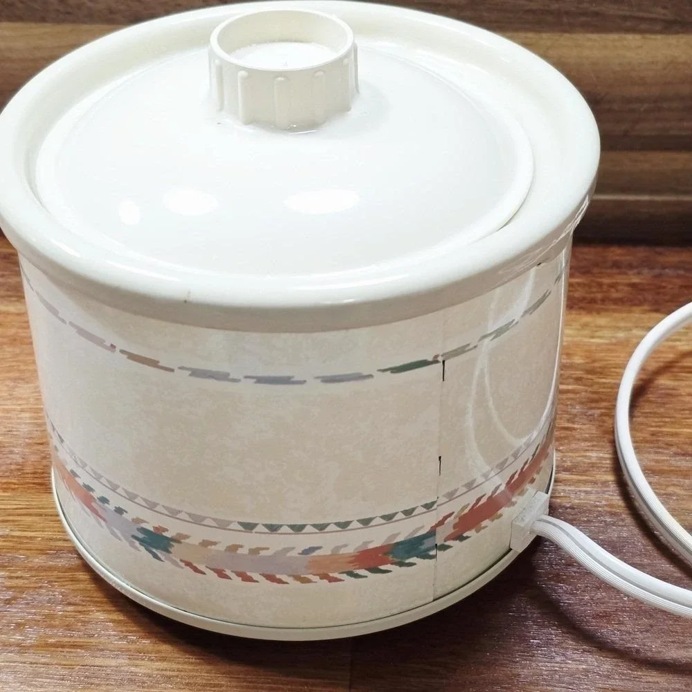 Vintage Rival Little Dipper Mini‎ Crock Pot #3204 Lid Southwest Aztec Design